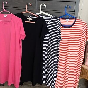 Four t-shirt dresses (JCrew, Loft)